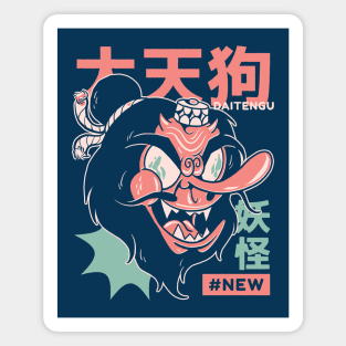 Retro Japanese Daitengu Yokai Illustration | Japanese Folklore Creatures Magnet